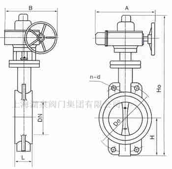 對(duì)夾式電動(dòng)蝶閥外形尺寸，安裝圖